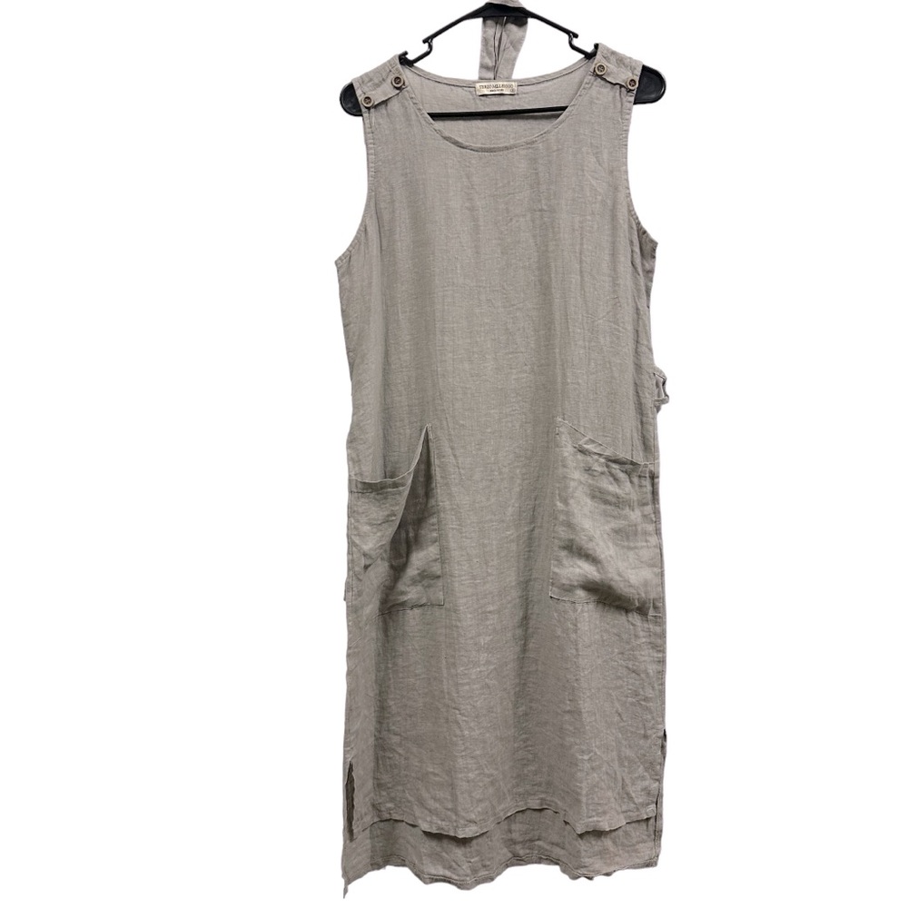 Linen Terzo Millenio Imported from Italy Gray Tie Belted Double Pocket Dress S - Picture 8 of 11
